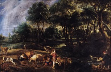 ピーター・パウル・ルーベンス Painting - 牛と野鳥のいる風景 ピーター・パウル・ルーベンス